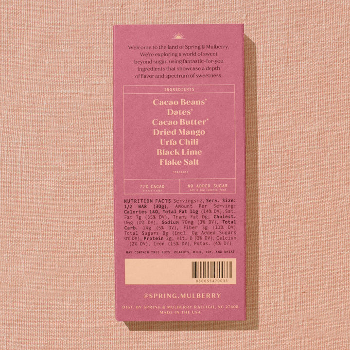 Mango and Chili Date Sweetened Chocolate Bar By Spring and Mulberry