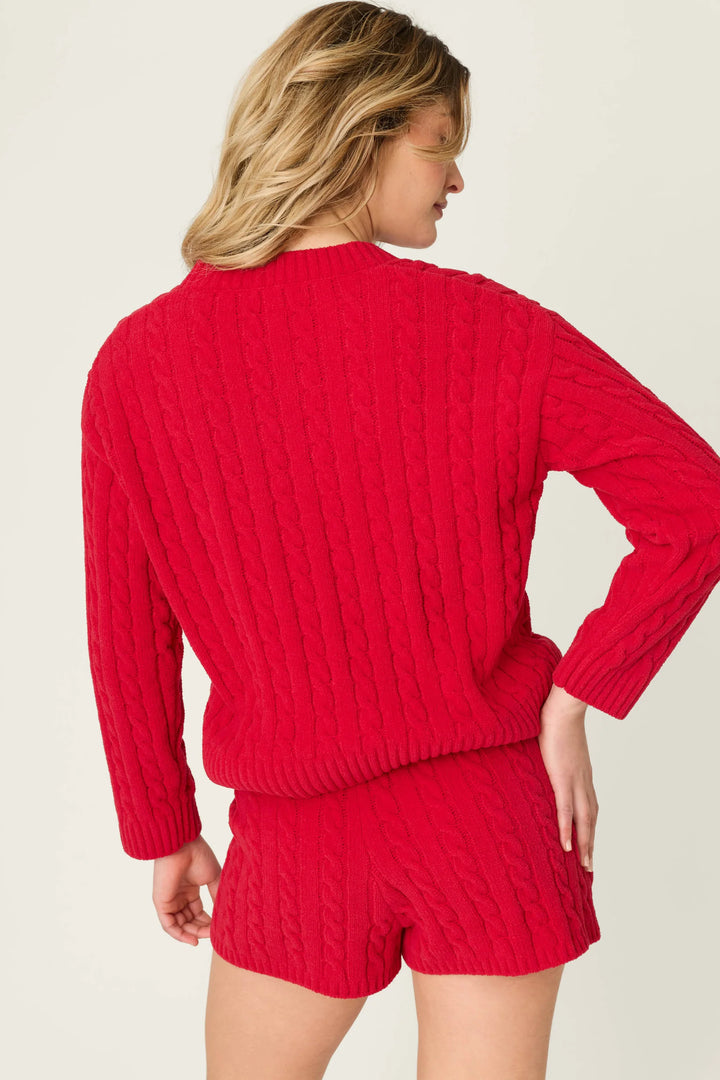 Cozy Chenille Cable Knit Red V-Neck Sweater By PJ Salvage