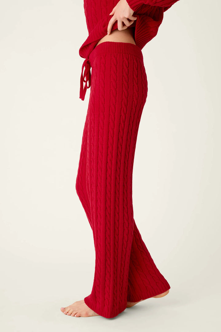 Cozy Chenille Cable Knit Red Lounge Pants By PJ Salvage