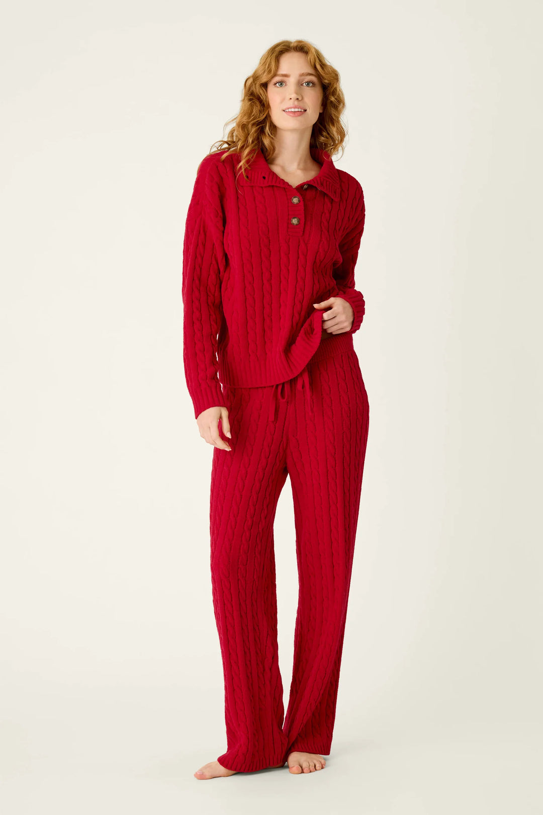 Cozy Chenille Cable Knit Red Lounge Pants By PJ Salvage