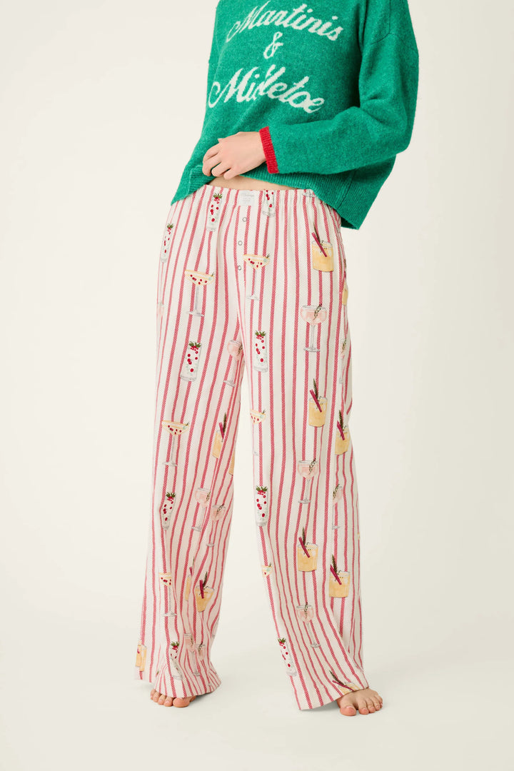 Martinis & Mistletoe Cocktail Print Flannel PJ Pants By PJ Salvage