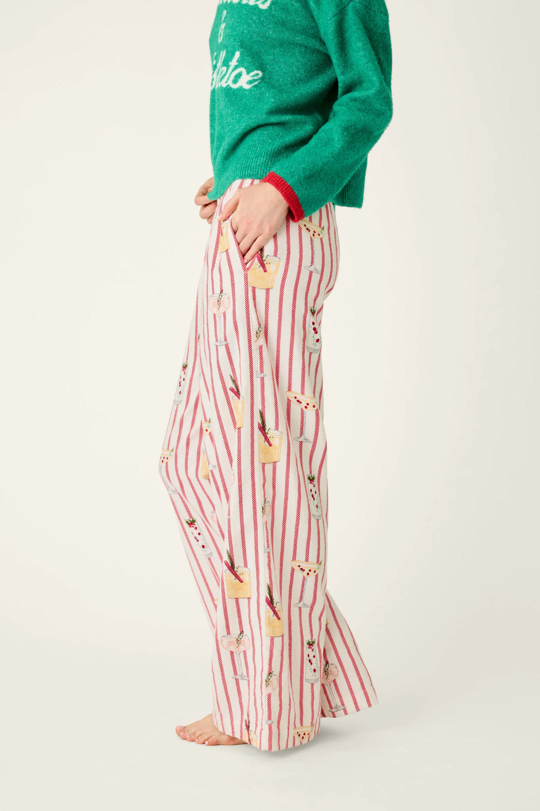 Martinis & Mistletoe Cocktail Print Flannel PJ Pants By PJ Salvage