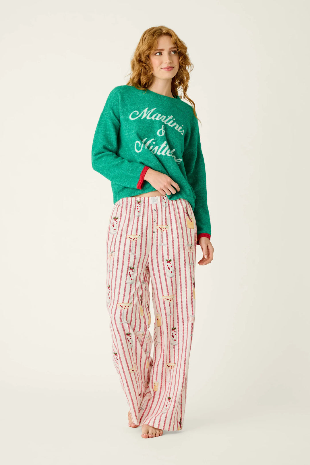 Martinis & Mistletoe Cocktail Print Flannel PJ Pants By PJ Salvage