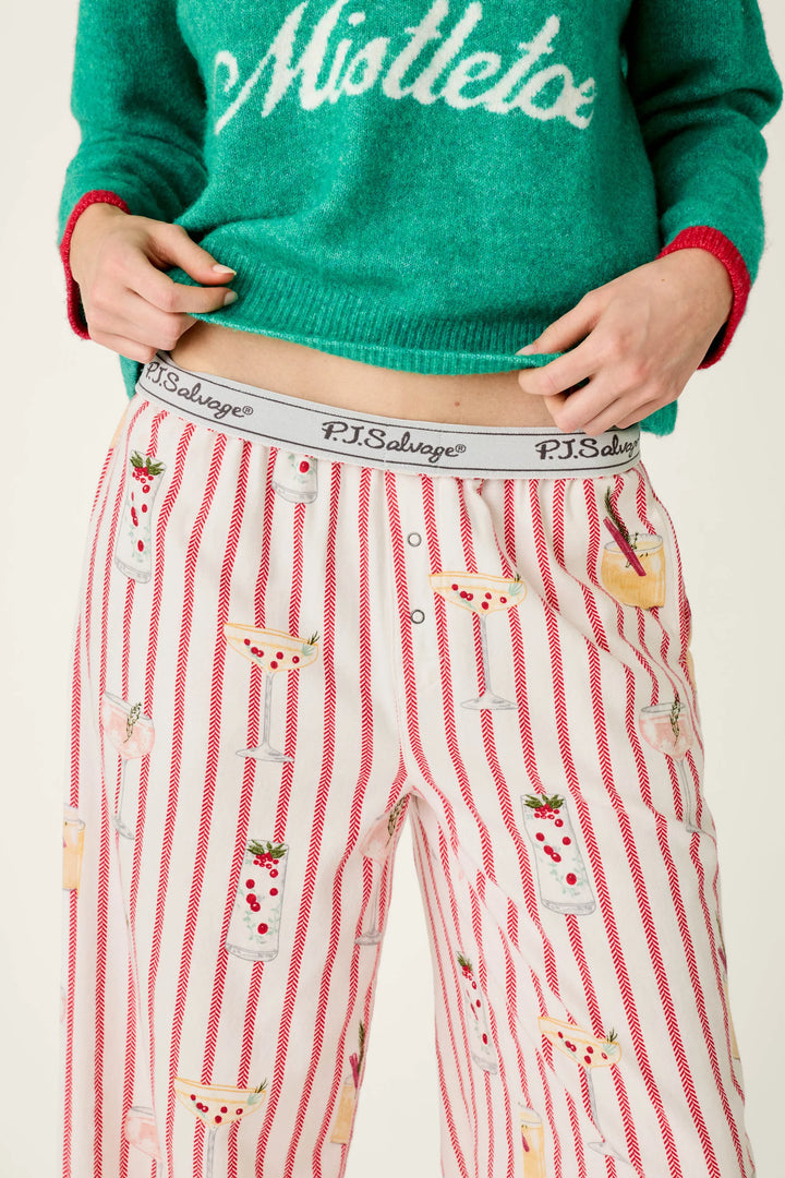 Martinis & Mistletoe Cocktail Print Flannel PJ Pants By PJ Salvage