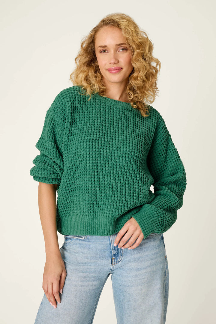Cozy Chenille Waffle Green Sweater By PJ Salvage