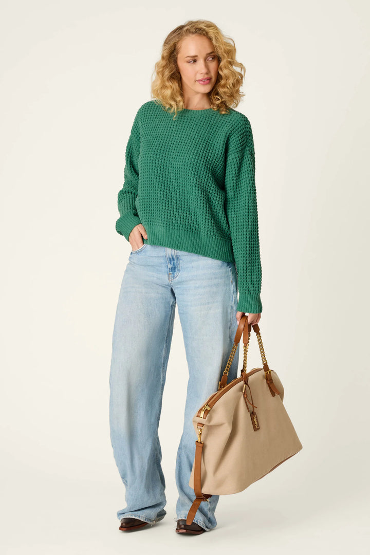 Cozy Chenille Waffle Green Sweater By PJ Salvage