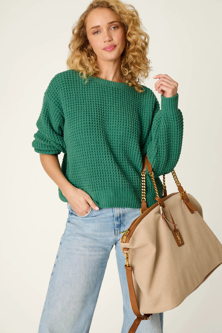 Cozy Chenille Waffle Green Sweater By PJ Salvage