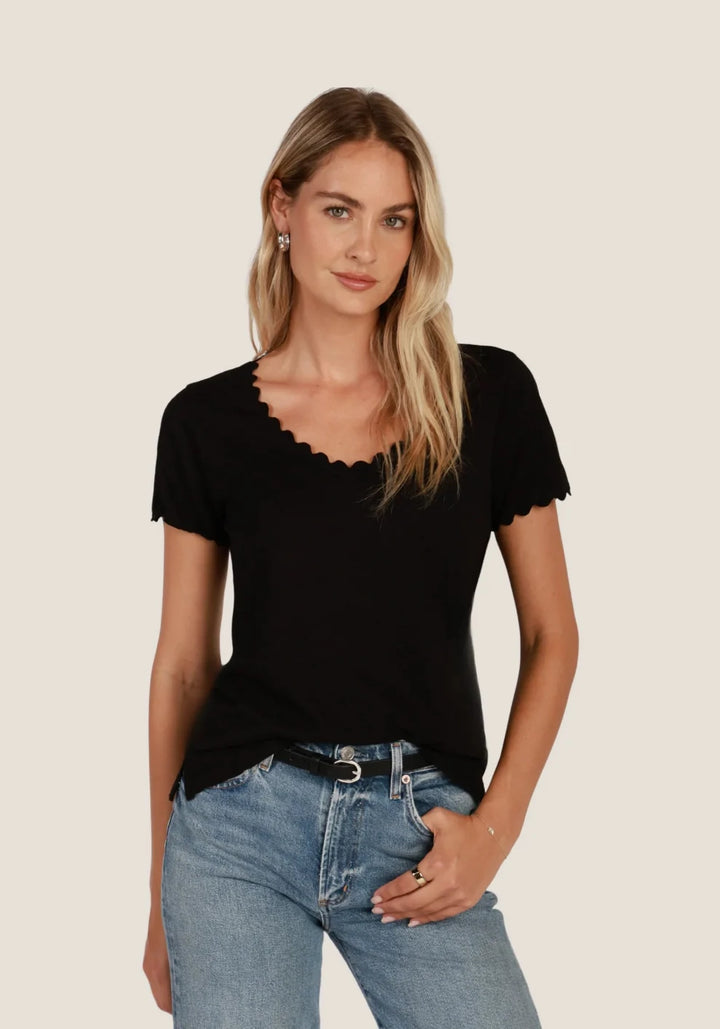 Ric Rac Short Sleeve Tee Black With Side Slits By Dylan