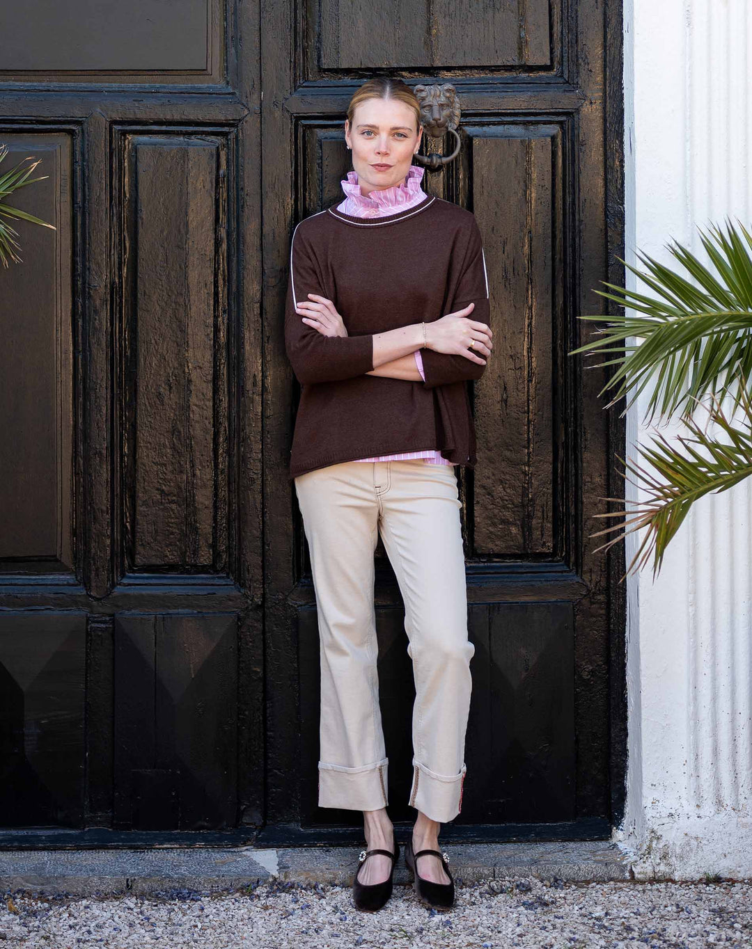 Catalina Crewneck Petite Sweater Coffee/Cream By Mersea