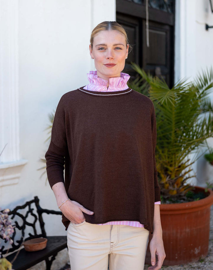 Catalina Crewneck Petite Sweater Coffee/Cream By Mersea