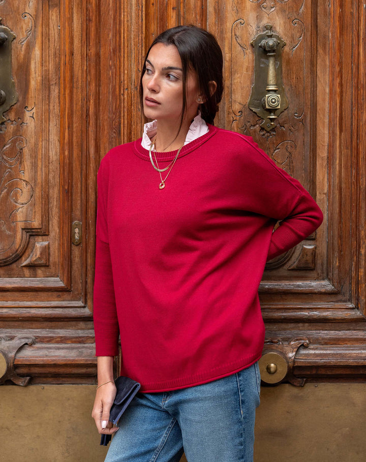 Catalina Crewneck Sweater Wine/Pinkberry Petite By Mersea