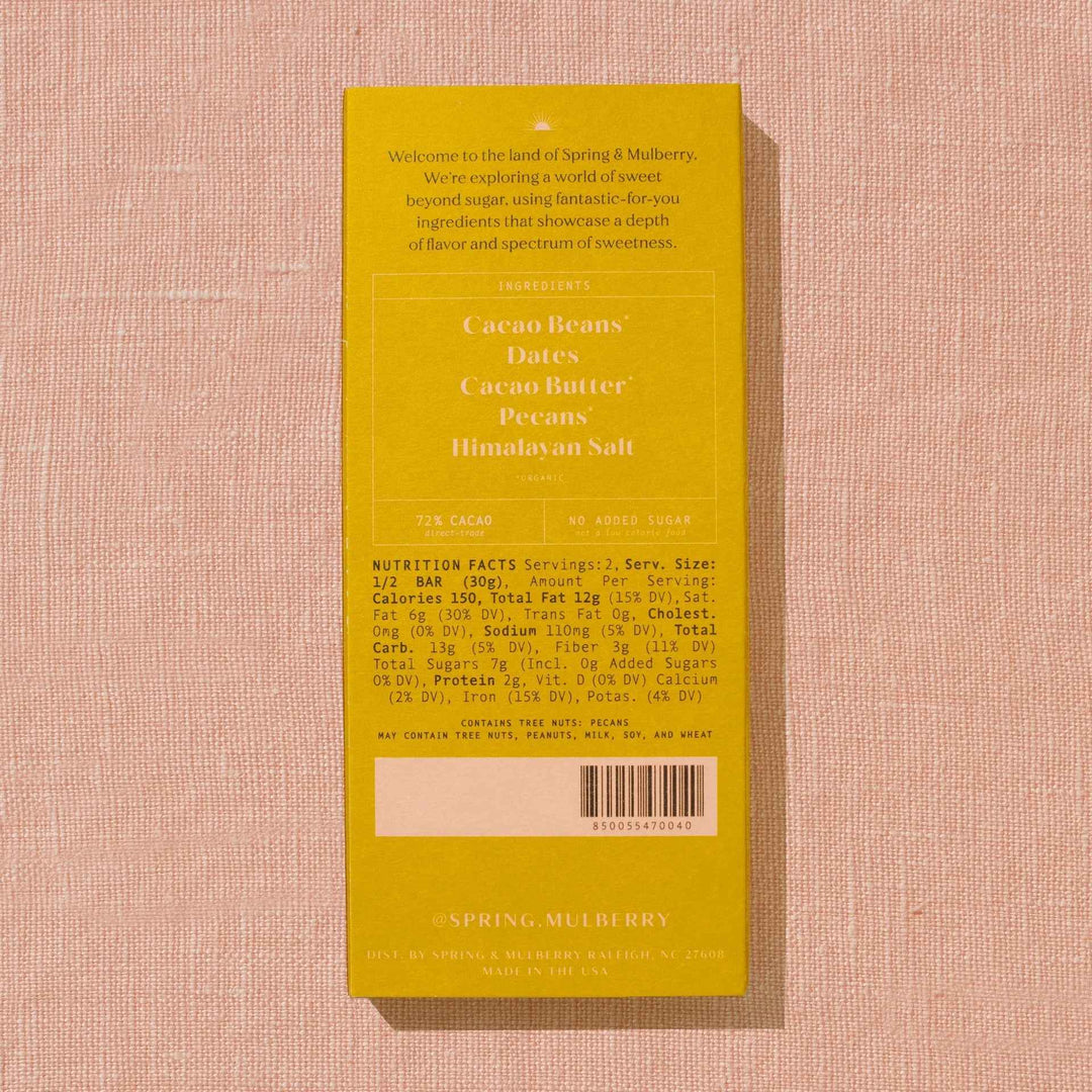 Pecan Date Date Sweetened Chocolate Bar By Spring & Mulberry - Moxiebainbridge