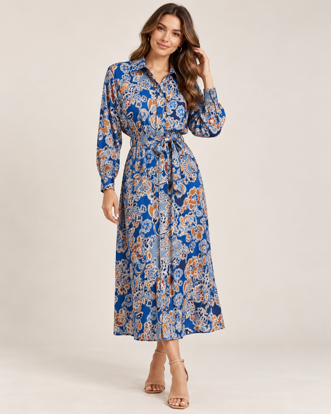 Satin Floral Shirt Dress By Uncle Frank