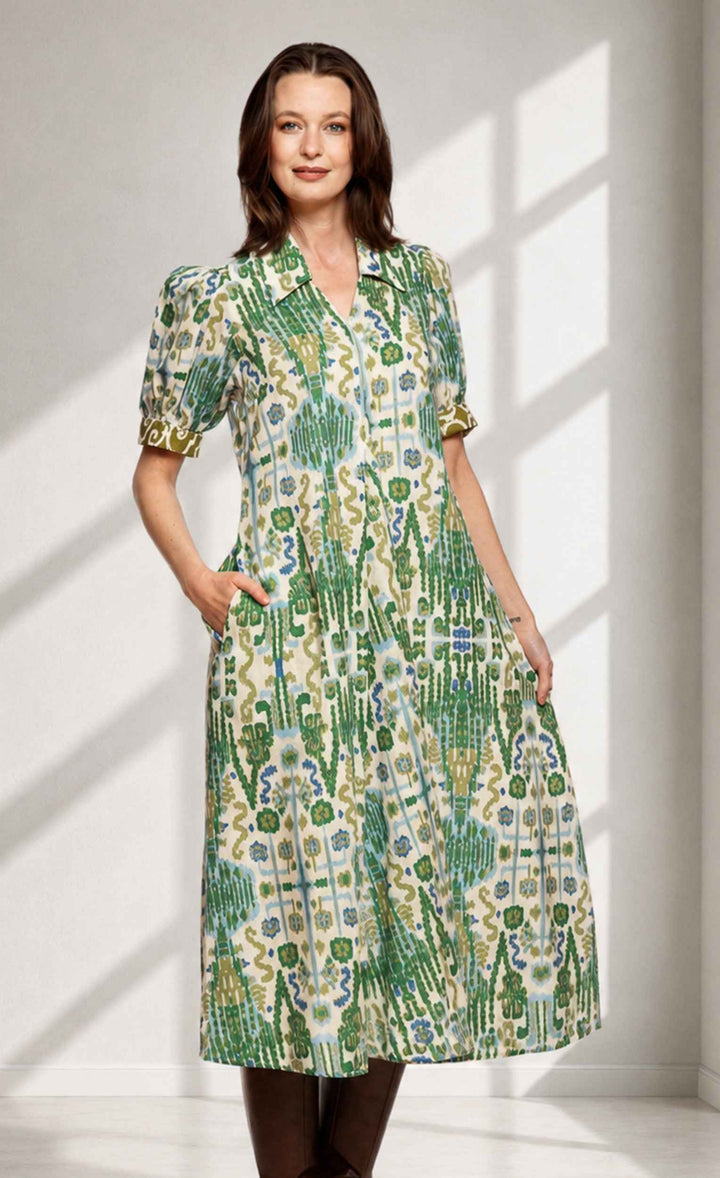 Montauk Dress Blue and Green Graphic By Dizzy Lizzie