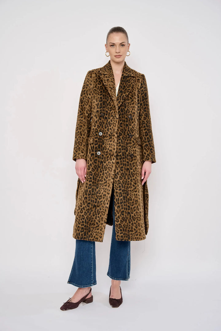The Romy Coat Leopard Wool By Flora Bea NYC