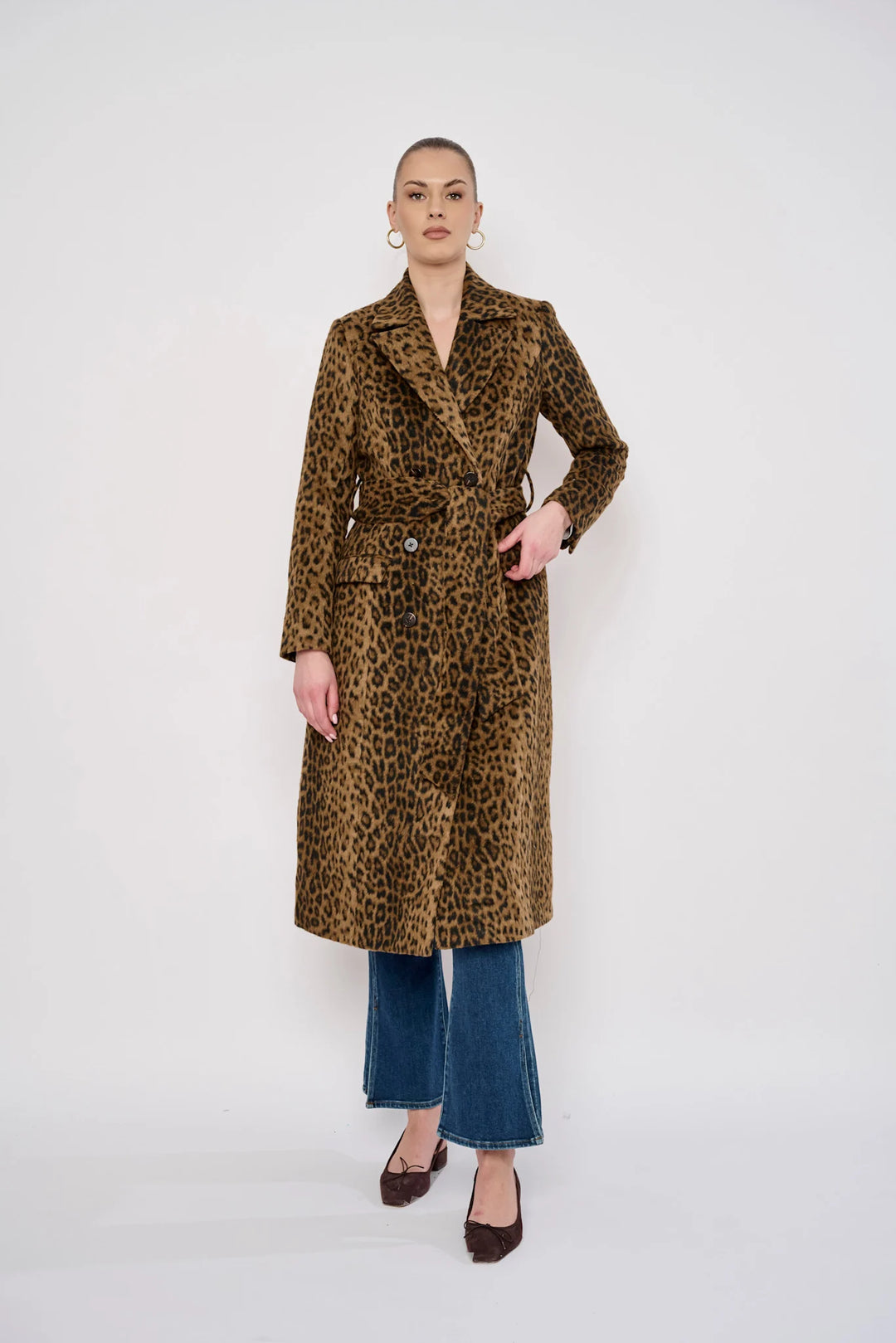 The Romy Coat Leopard Wool By Flora Bea NYC