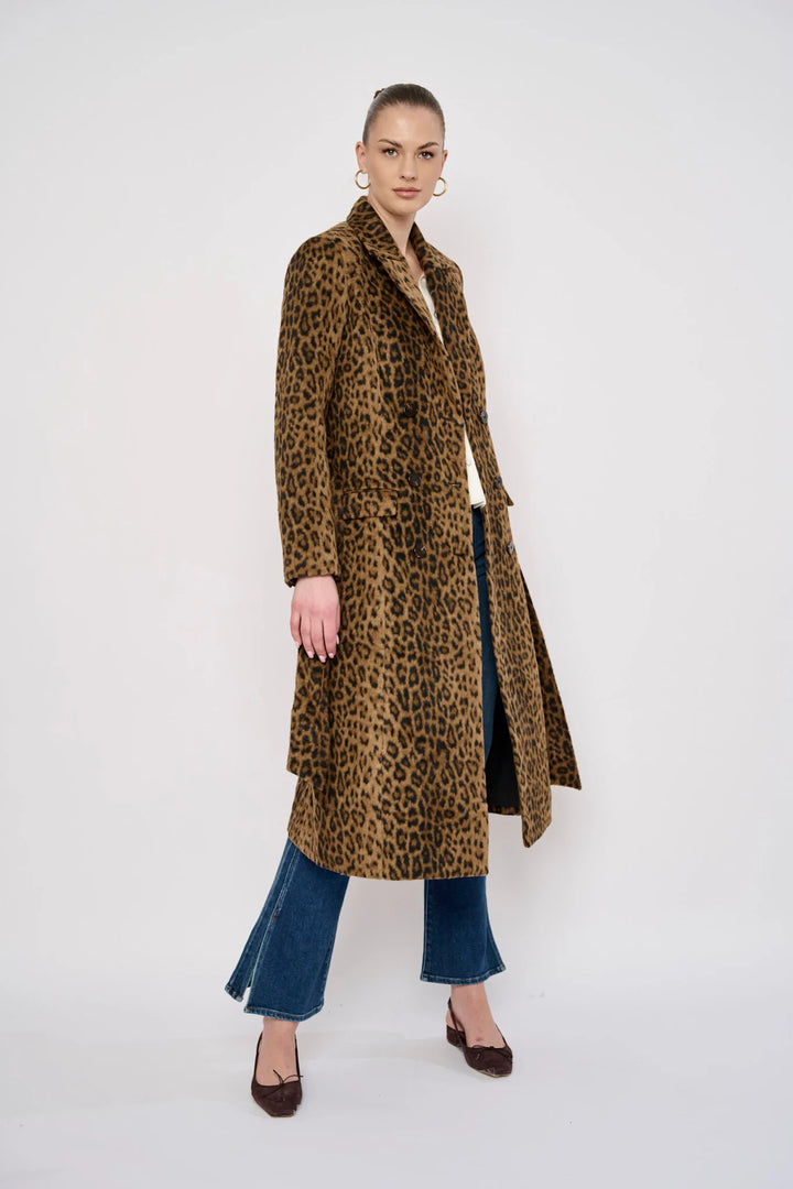 The Romy Coat Leopard Wool By Flora Bea NYC
