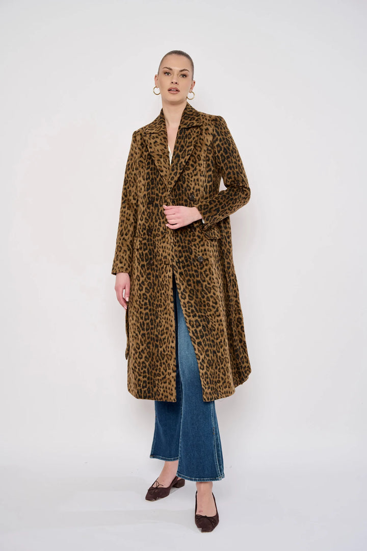 The Romy Coat Leopard Wool By Flora Bea NYC