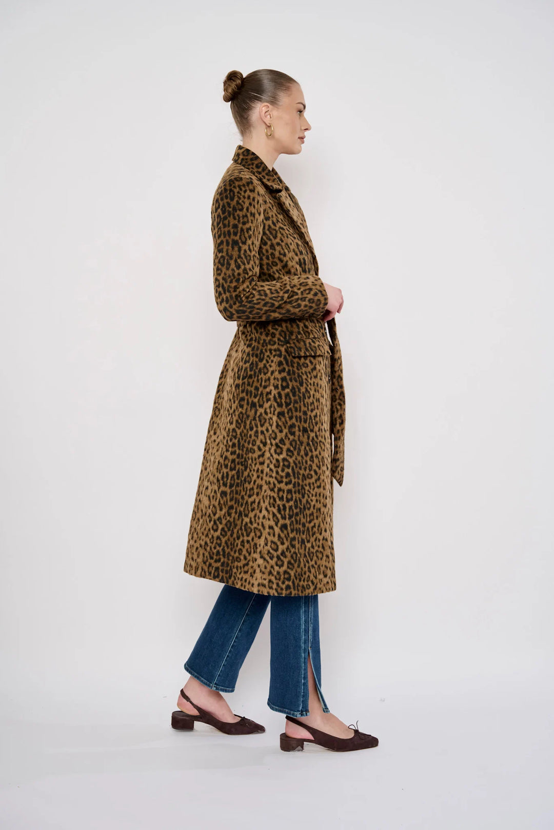 The Romy Coat Leopard Wool By Flora Bea NYC