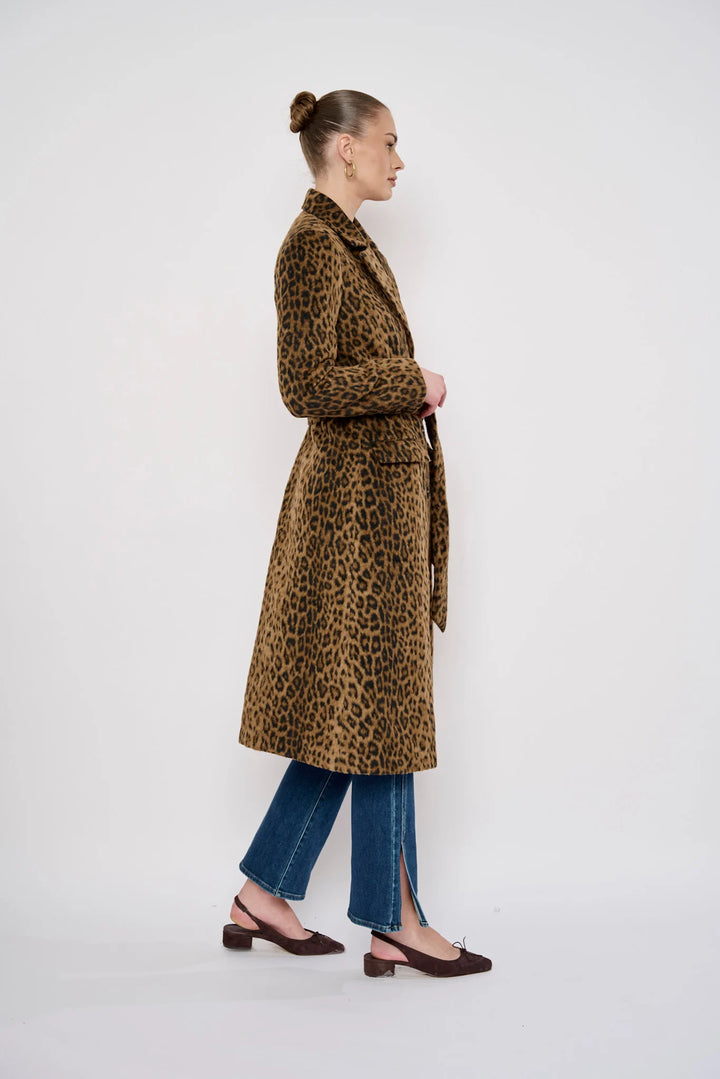The Romy Coat Leopard Wool By Flora Bea NYC