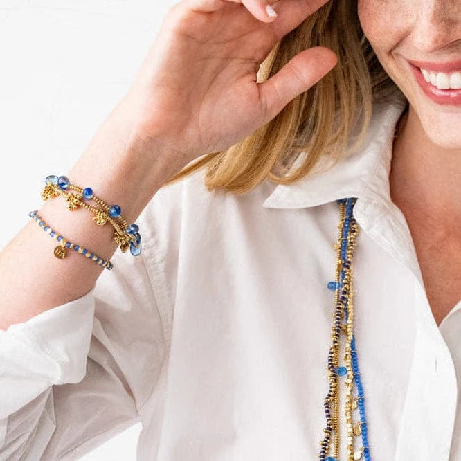 Hope Gold and Blue Stone Stretch Bracelet By Ink &  Alloy
