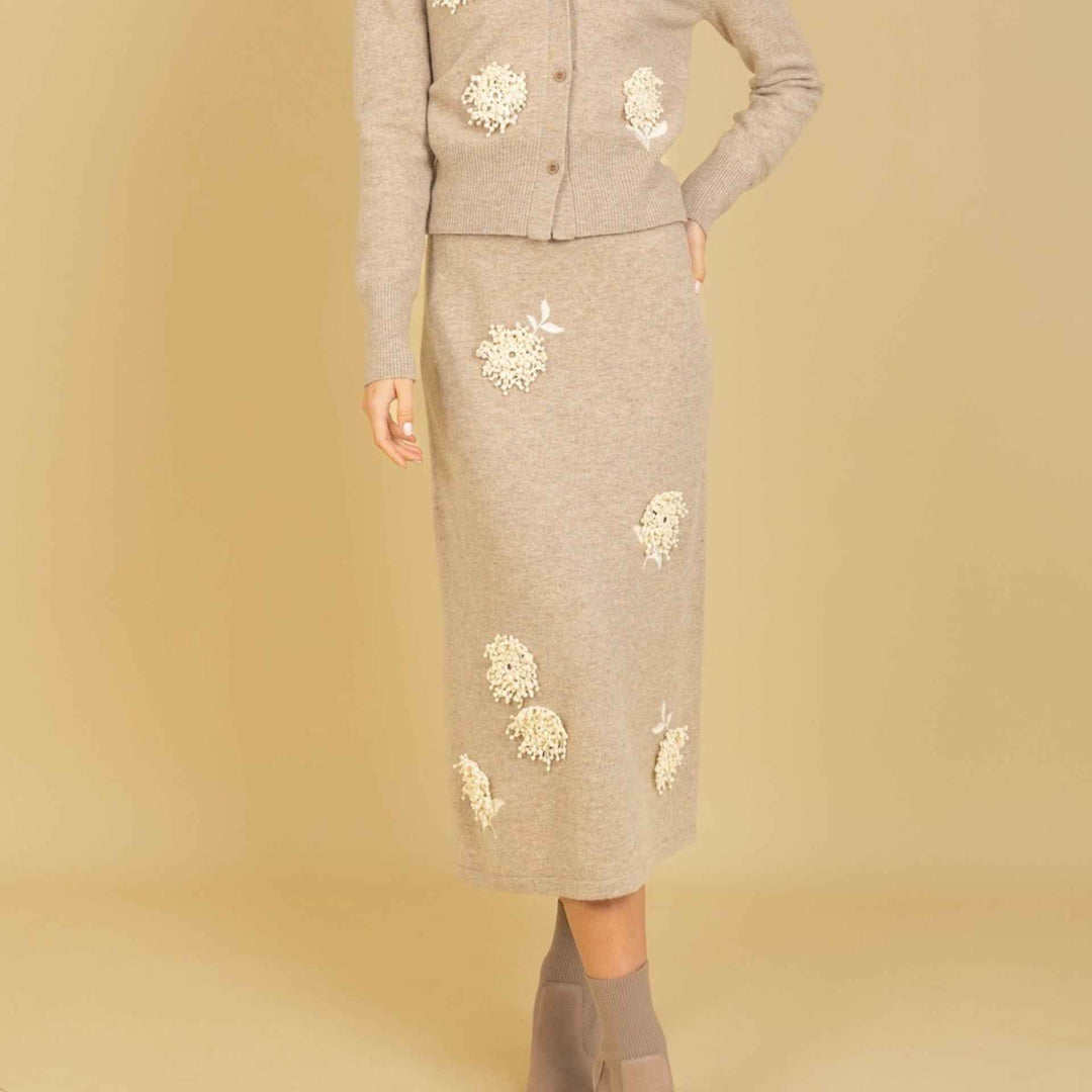 Merino Wool Skirt Embroidery & Appliqué  Oatmeal By Jessie Lui