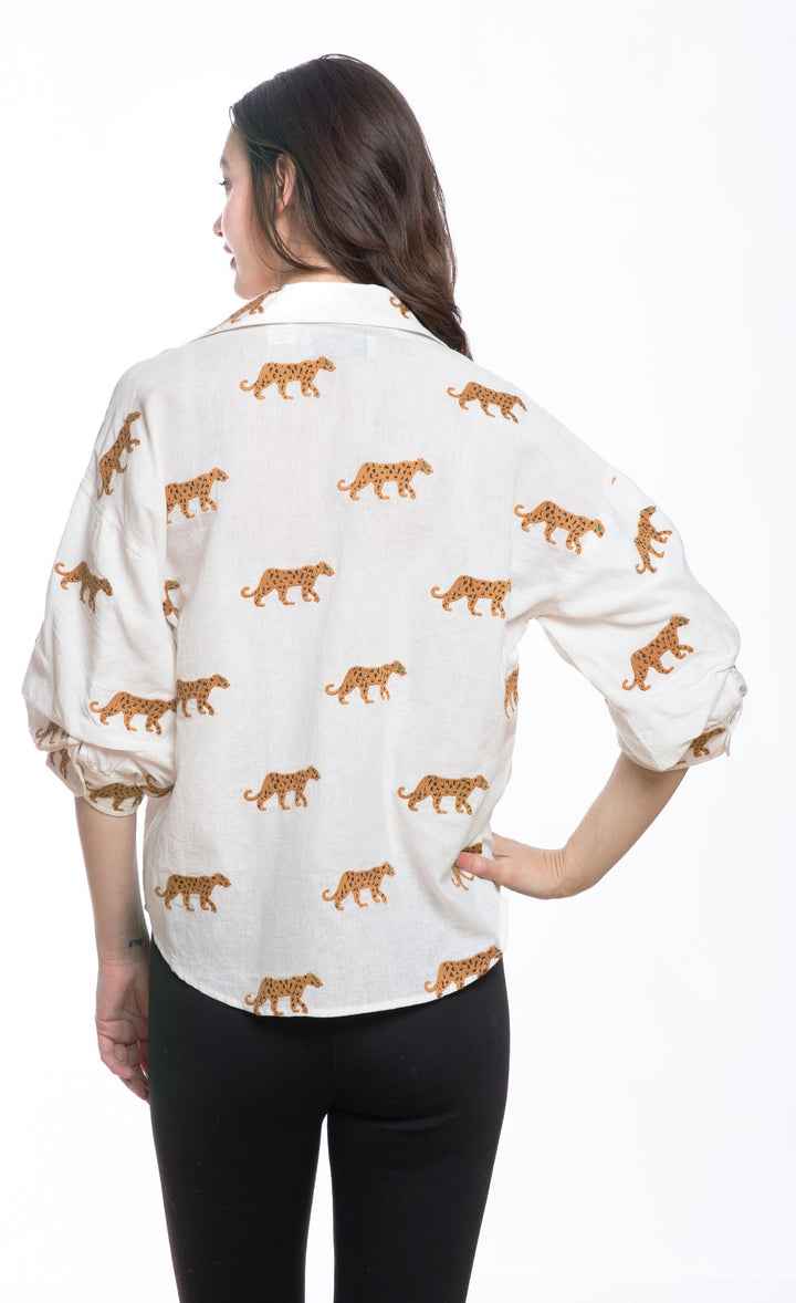 Milano Top With Ivory Embroidery Cheetahs By Dizzie Lizzy